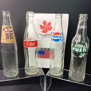 Vintage Canadian Pepsi Coke A&W Crush Bottles 300ml ENG/FR Amazing Cond. READ